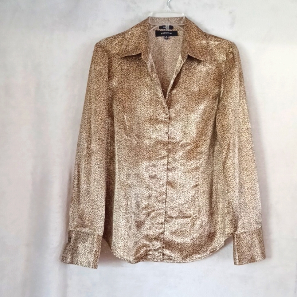 Jones/Wear Women's Stretch Brown/Black Long Sleeve Subtle ShimmerShirt Size 10